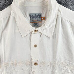 Quiksilver Button Up Comfort Fit White Floral Short Sleeve Men Surf Large Modal